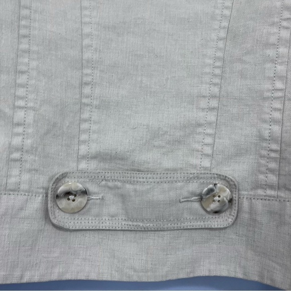 CAbi Cream 100% Linen Ruffled Asymmetrical Crop Button Jacket - Picture 8 of 16